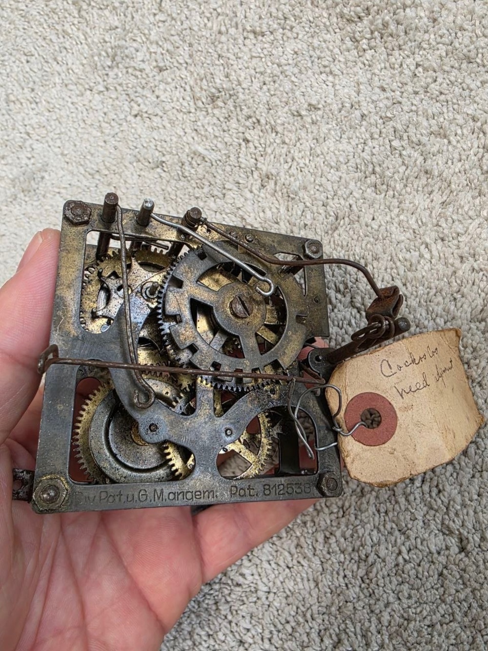 Vintage German Cuckoo Clock Movement Pat 812538 Black Forest Parts Repair